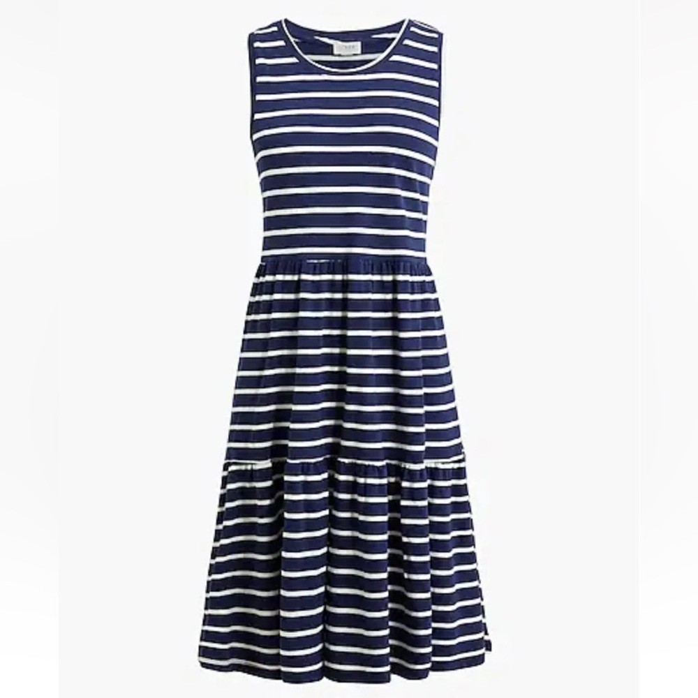 J. Crew navy and white‎ striped sleeveless tiered knit dress Size Small